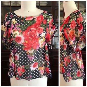 Chiffon Floral Polka Dot Blouse